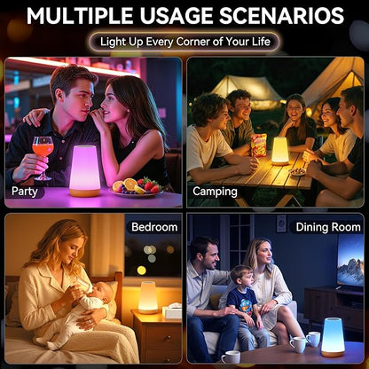 Auxmir LED Night Light 2 Pack Bedside Lamp Touch and Remote Control Dimmable Tabletop 13 RGB Colors Changing 5 Brightness Adjustable Rechargeable Portable Lamp for Baby Kids Nursery Bedroom Outdoor