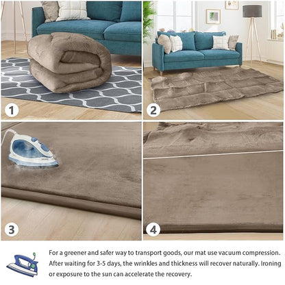 Baby Play Mat for Floor Tummy Time Mat Nursery Muscle Area Rug Playroom Rug Tatami 47"*47" Memory Foam 1.3" Thick Crawling For Babies,Toddlers, Infants, Kids,Floor(Brown)