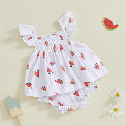 Mubineo Baby Girl Summer Clothes Cute Ruffle Tops Dress Shorts Outfits Set Infant Toddler Shrit Bloomers Princess Outfit