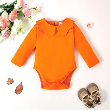 0-24M Infant Girls Ruffle Collar Bodysuit Baby Girl Casual Romper Toddler Solid Color Jumpsuit Winter Clothes