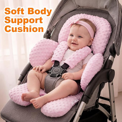 Pro Goleem Infant Car Seat Head Neck Body Support, Ultra-Soft Minky and Microfiber Newborn Car Seat Insert, Perfect for Car Seat, Stroller, 2-in-1 Reversible, Girls, Pink