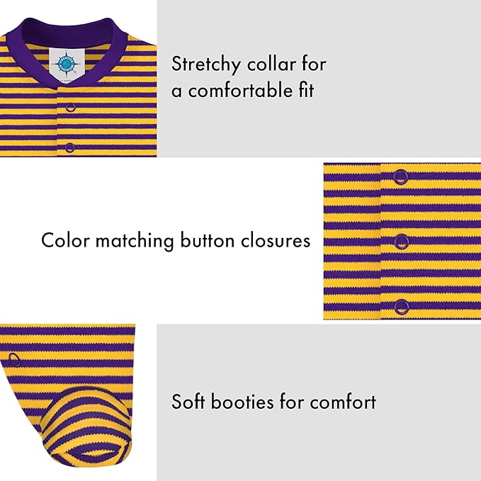 Creative Knitwear College Baby Striped Footed Romper - Team Logo, Multiple Colors, for Boys & Girls (0-9 Months)