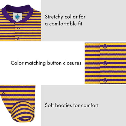 Creative Knitwear College Baby Striped Footed Romper - Team Logo, Multiple Colors, for Boys & Girls (0-9 Months)