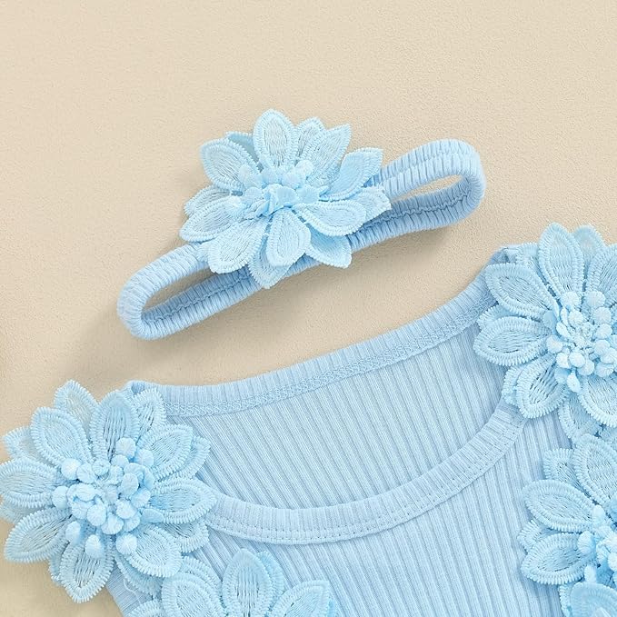 Infant Baby Girl Lace Romper Baby Tulle Dress Romper Flowers Bodysuit Spring Summer Festival Clothes with Headband