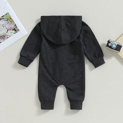 allshope Newborn Baby Boy Girl Fall Outfit Romper Long Sleeve Hooded Solid Zipper Onesie Jumpsuit Bodysuit Infant Clothes