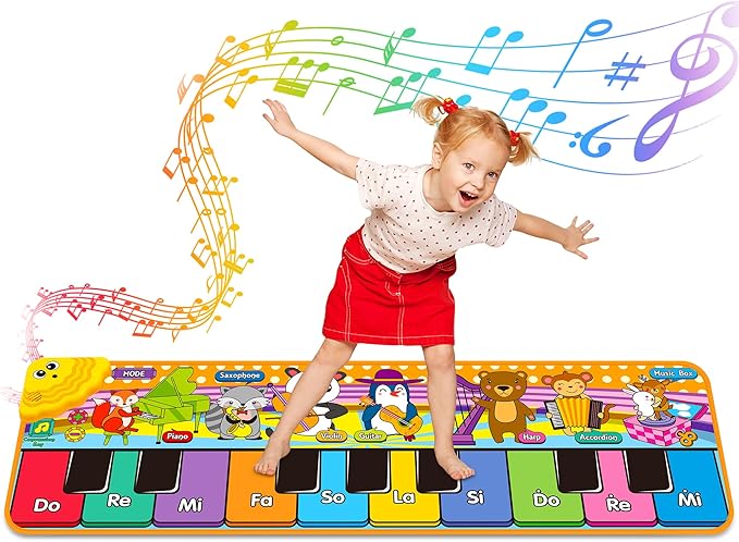Kids Musical Piano Mats with 25 Music Sounds, Musical Toys Baby Floor Piano Keyboard Mat Carpet Animal Blanket Touch Playmat Early Education Toys for 1 2 3 4 5 6+ Years Old Girls Boys Toddlers