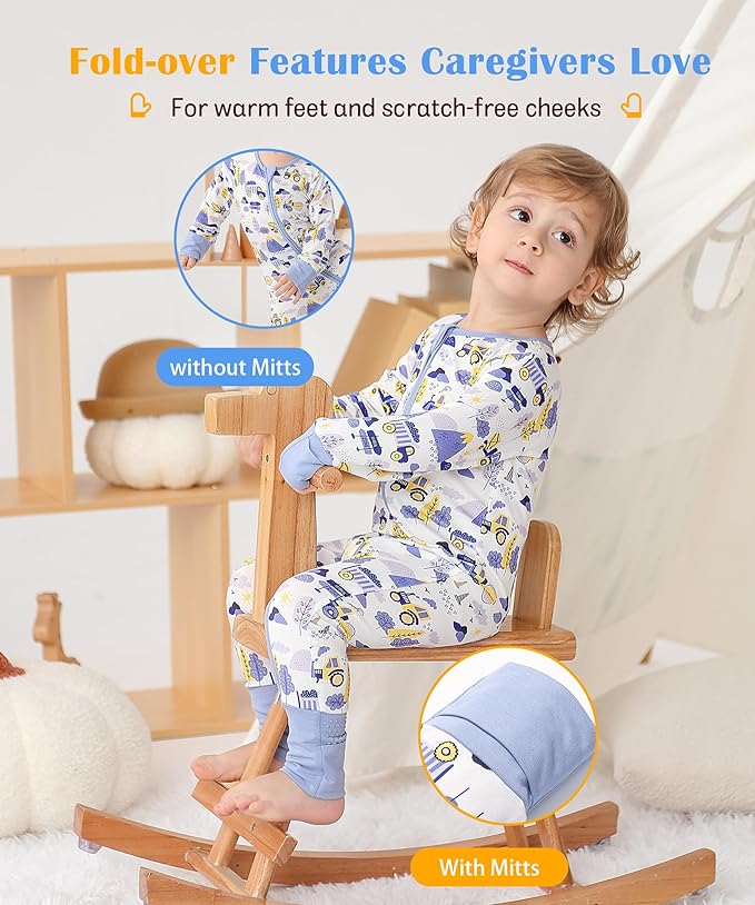 JunNeng Viscose from Bamboo Baby Boy Sleeper with Mitten Cuffs, Footless Soft Zippy Pajamas, Sleep N' Play Romper 0-18 Months