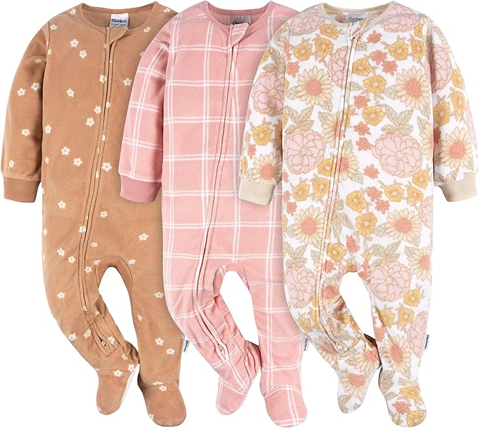 Gerber baby-girls Fleece Footed Pajamas 3-pack