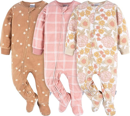 Gerber baby-girls Fleece Footed Pajamas 3-pack