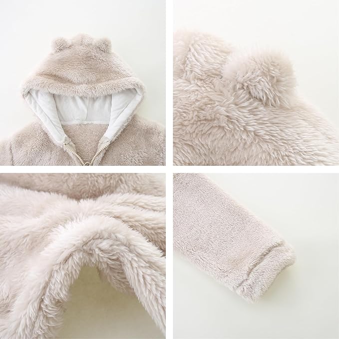 Toddler Winter Coat Fleece Zip up Hooded Bear Ears Warm Fuzzy Baby Kids Jacket Outerwear Sweater