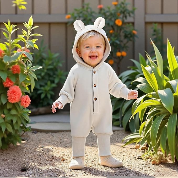 Unisex Baby Hooded Jumpsuit Infant Boy Girl Long Sleeves Romper Fall Winter Spring Outfits Preemie-18 Months