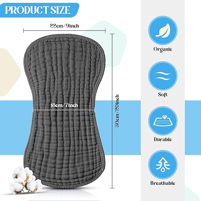 Frienda 6 Pack Muslin Burp Cloths Cotton Large 20''x 9'' Extra Absorbent and Soft Baby Burping Cloth for Baby Boy Girl Unisex(Fresh Colors)