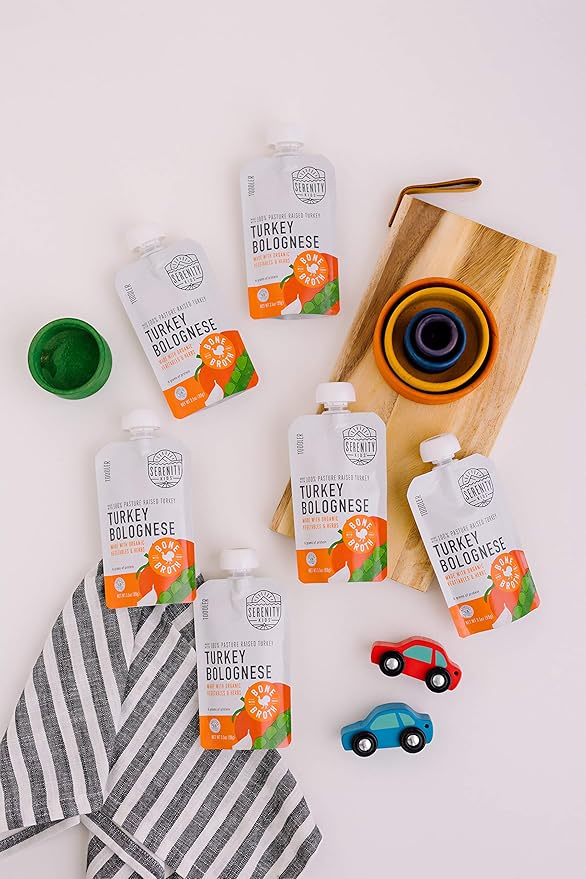 Serenity Kids Toddler Food Pouch Puree - Turkey Bolognese - Protein-Rich Bone Broth Blend - Organic Veggie Pouch for Toddler Snacks - BPA-Free Turkey Broth Puree - 3.5 Oz, 6 Pack