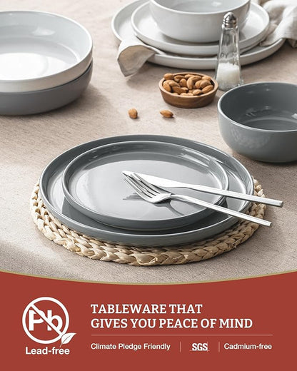 Famiware Milkyway Plates and Bowls Sets, 12 Pieces Stoneware Dinnerware Sets, Dishes Set for 4, White & Dark Gray