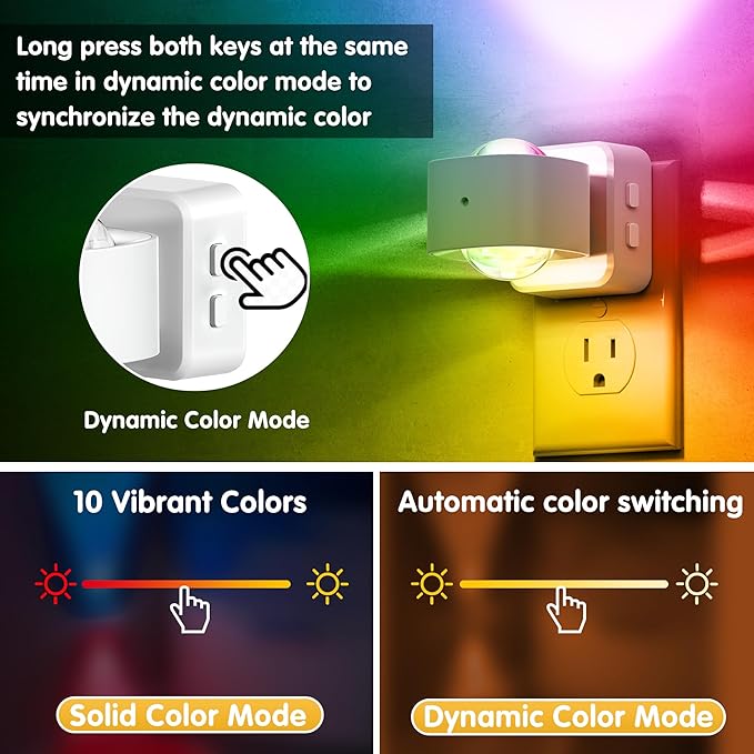 L LOHAS LED Night Light, Color Changing Night Lights Plug into Wall, Rotating White Nightlight, Dusk to Dawn Sensor, RGB Rainbow Nightlights Projector for Bathroom, Gaming Room, Decor, Gifts,1 Pack