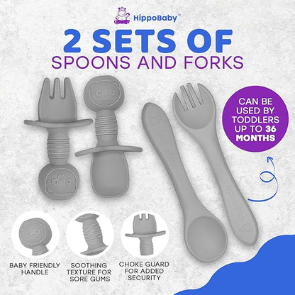 Baby Led Weaning Supplies | 10 Piece Silicone Feeding Set | Baby Toddler Bib Cup Divided Plate and Bowl Self Feeding Spoons Dish Set | Baby Utensils | Toddler Feeding Supplies (Cloud)