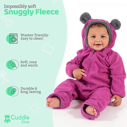 Cuddle Club Fleece Baby Bunting Bodysuit with Hood, Convertible Mittens & Booties, Car Seat Friendly, Soft & Warm, Easy Zip