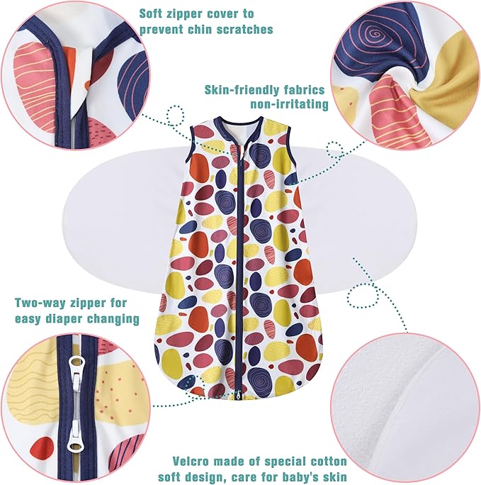 Newborn Sleep Sack Baby Swaddle,3-Way Adjustable Wearable Blanket,100% Rayon Cotton Swaddling Sleeping Bag，TOG 0.5 (Leopard & Cobble, 0-3 Months)