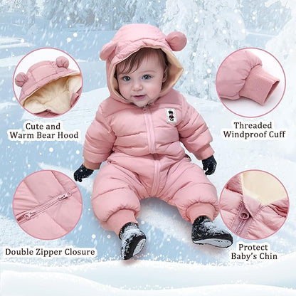 LAT Baby Snowsuit Winter -Super Warm New Born baby girls Jacket Hoodie Romper -Unisex Coat Toddler Clothes