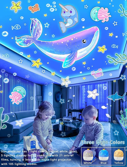 21 Sets of Films, Projector Night Light for Kids Bedroom, Ceiling, Baby Night Light Projector, Star Galaxy Projector for 1-14 Years Old Baby Girls with 360° Rotation for Christmas, Nursery, Room Decor