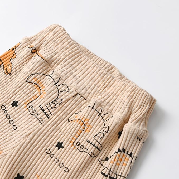 Kulcerry Newborn Baby Boy Clothes Infant Boys Long Sleeve Ribbed Dinosaur Print Bodysuit + Pants + Hat