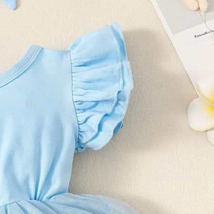 Baby Girl Clothes Infant Ruffle Sleeve Romper Dress Newborn Solid Tutu Skirt Sets Jumpsuit Headband Outfit