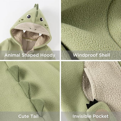 DAVE&BELLA Toddler Fleece Jacket, Baby Boys Girls Animal-shaped Hooded Zipper Long Sleeve Warm Spring Autumn Outerwear Coat