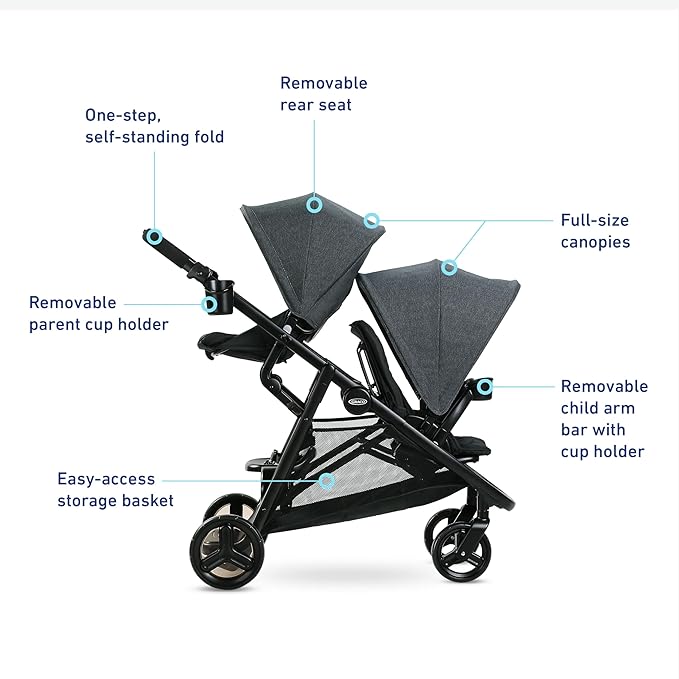 Graco Ready2Grow 2.0 Double Stroller Features Bench Seat and Standing Platform Options, Rafa