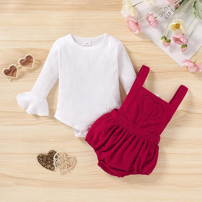 Tiny Cutey Newborn Baby Girl Clothes Bell Sleeve Romper and Corduroy Overalls Shorts Infant Girl Fall Outfits