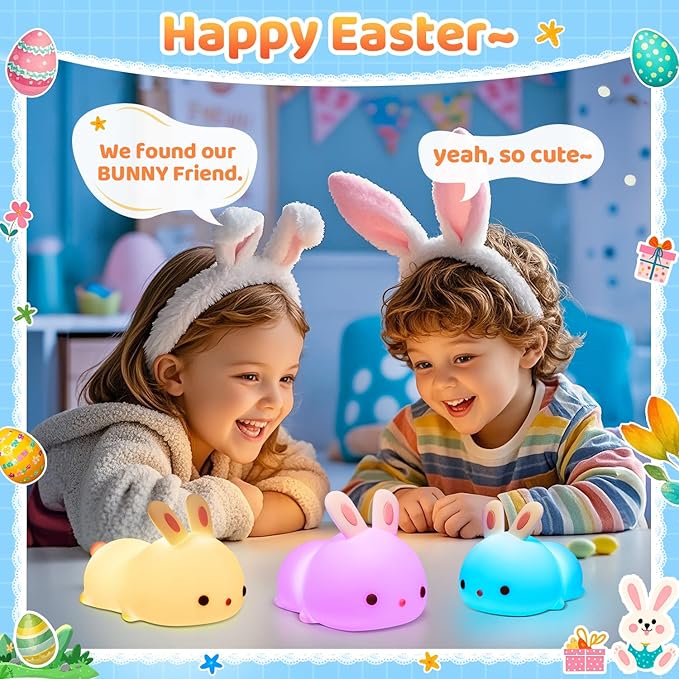 One Fire Night Light for Kids, 16 Colors Bunny Toys Cute Lamp, Soft Silicone Baby Night Light, 1200mAh Portable Dimmable Touch Lamps, Kawaii Room Decor, Easter Bunny Gift for 0-13 Year Old Girl Teens