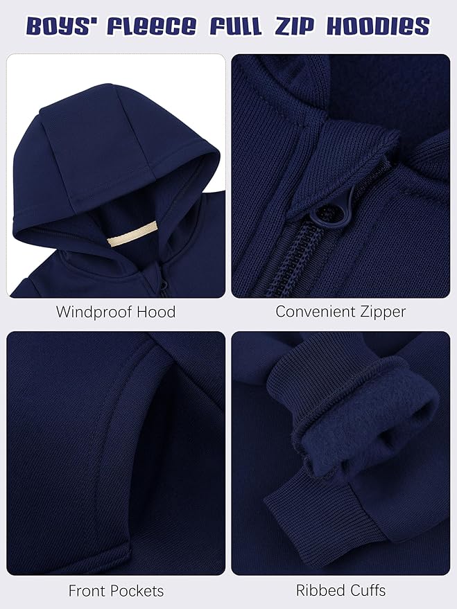 Cooraby 3 Packs Baby and Toddler Boys Long Sleeve Full-Zip Hoodies Infant Fleece Hooded Sweatshirts Jacket with Pouch Pockets
