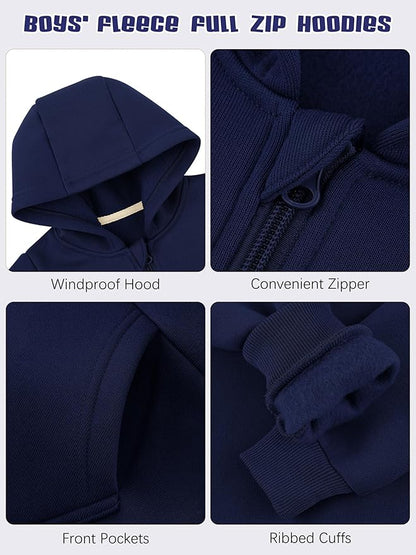 Cooraby 3 Packs Baby and Toddler Boys Long Sleeve Full-Zip Hoodies Infant Fleece Hooded Sweatshirts Jacket with Pouch Pockets