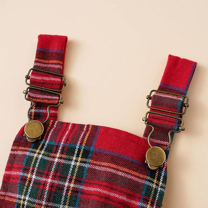 Hnyenmcko Newborn Baby Girl Christmas Clothes Infant Red Plaid Romper Dress Ruffle Long Sleeve Ribbed Bodysuit Headband Set