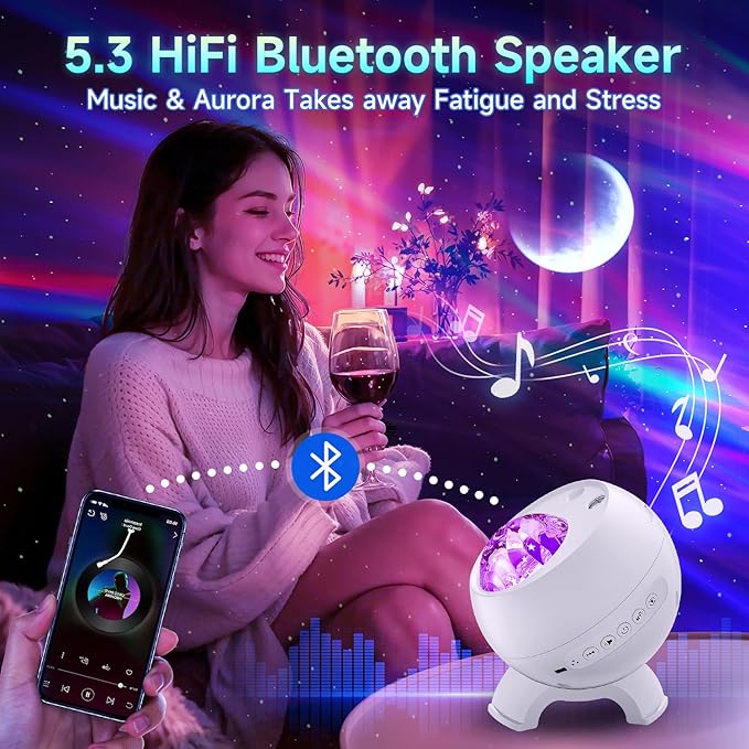 Galaxy Projector Northern Lights Projector,180 Lighting Modes Galaxy Light Projector, 15 White Noise&Bluetooth Northern Lights Projector, Remote+Timer Star Projector Galaxy Light Projector, Star Gifts