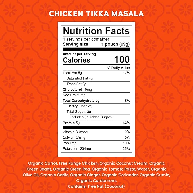 Serenity Kids 6+ Months Chicken Tikka Masala Baby Food Pouch - 3.5 oz, Pack of 12-5g Protein Snacks - Nutrient-Packed Chicken Meals - Ready-to-Serve Pureed Baby Food Pouch