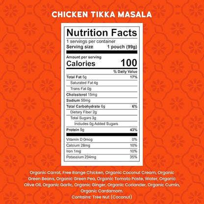 Serenity Kids 6+ Months Chicken Tikka Masala Baby Food Pouch - 3.5 oz, Pack of 12-5g Protein Snacks - Nutrient-Packed Chicken Meals - Ready-to-Serve Pureed Baby Food Pouch