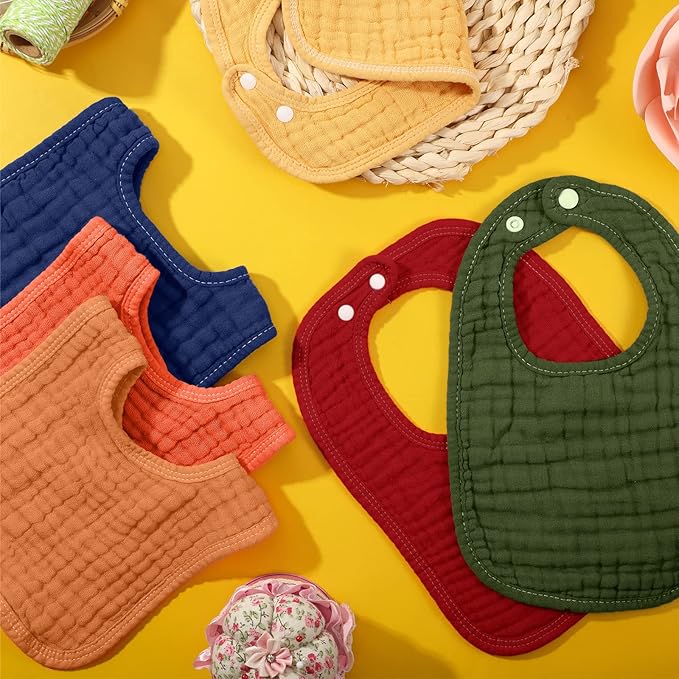 Frienda 6 Pcs Muslin Bibs Burp Cloths for Baby Teething Bandana Bibs 6 Absorbent Layer for Baby Boy Girl Cotton Burping Cloth(Bright Color)