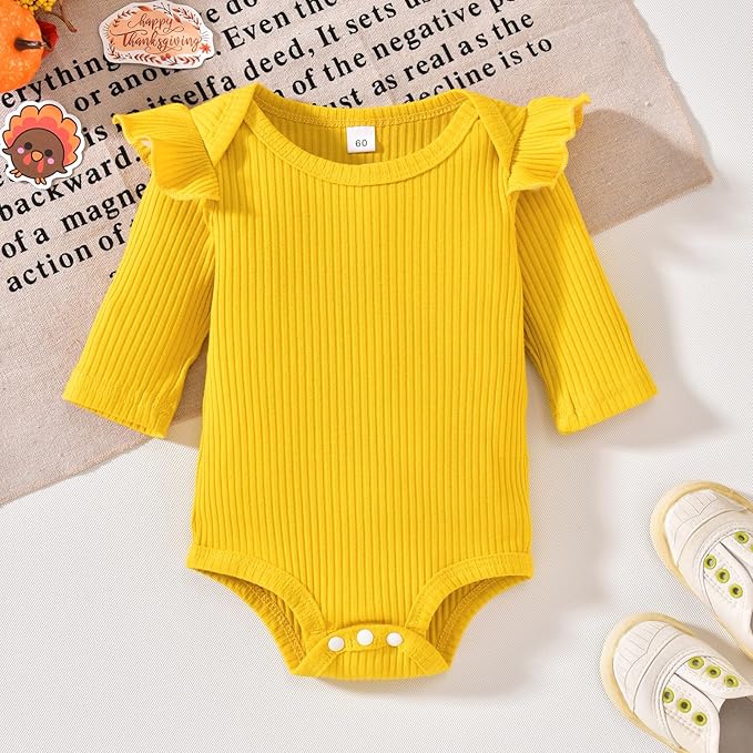 Aalizzwell Preemie Newborn Infant Baby Girls Clothes Ribbed Romper Bodysuit Pants Set Fall Winter Outfits