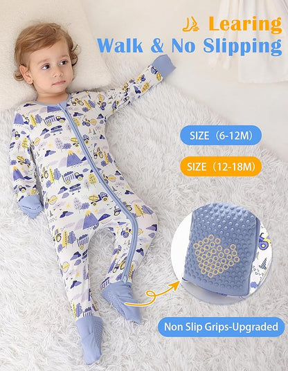 JunNeng Viscose from Bamboo Baby Boy Sleeper with Mitten Cuffs, Footless Soft Zippy Pajamas, Sleep N' Play Romper 0-18 Months