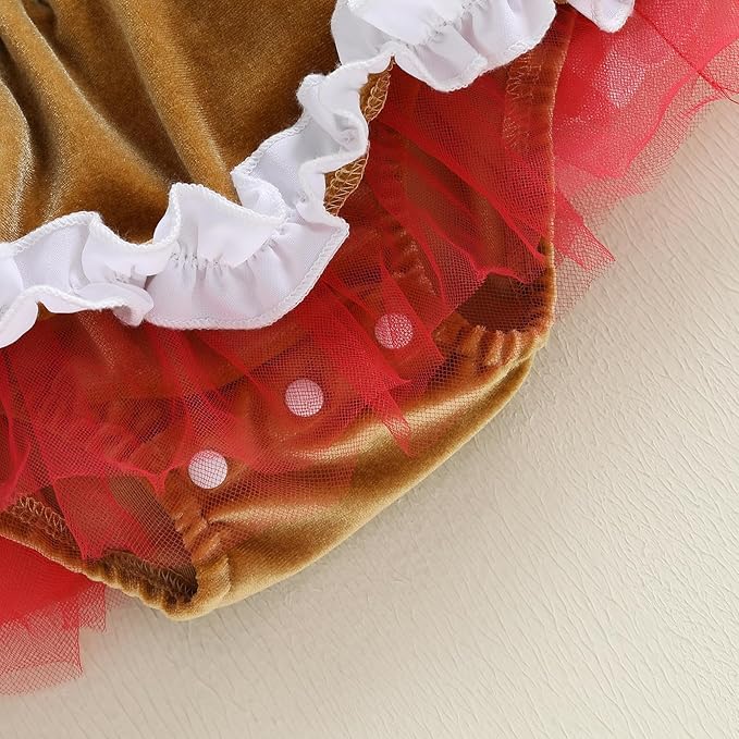 Newborn Christmas Outfit Baby Girl Plaid Romper Dress Infant Ruffle Long Sleeve Ribbed Bodysuit Headband Clothes