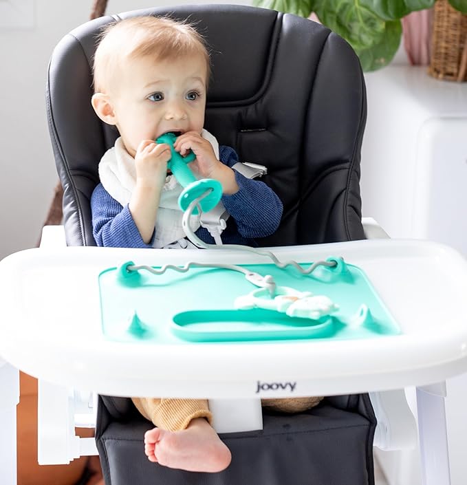 Busy Baby Teething Spoon - 2-in-1 Teether and Training Spoon for Self Feeding, Dishwasher Safe, BPA Free, Food Grade Silicone (Spearmint)