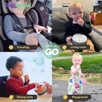 TalkTools Itsy Bowl with Locking Lid - Platinum grade silicone with Volume Lines, Curved Walls for Easy Scooping - for Babies, Toddlers, Children, and Elderly - Snack Cup Lid Accessory (Cloud)