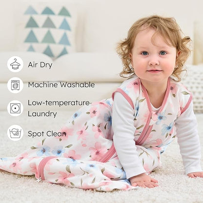 Baby Sleep Sack 18-24 months, 100% Cotton Sleeping Sack for Toddler, 3 Pack Baby Wearable Blanket, 0.5 Tog Lightweight Double Zipper Sleep Bag XLarge Pink Butterfly Flower