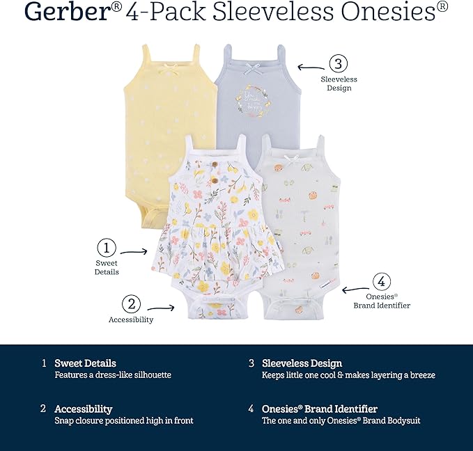Gerber Baby Girls Multi-Pack Sleeveless Onesies Bodysuit