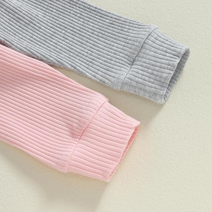 Thorn Tree Newborn Infant Baby Girl Clothes Ribbed Knitted Long Sleeve Romper Long Pants Stretchy Fall Outfits