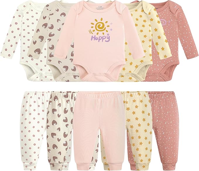 Baby Newborn Layette 10-Piece Clothing Sets Soft Cotton Bodysuits Pants Sets for Baby Boys Girls Toddler Unisex