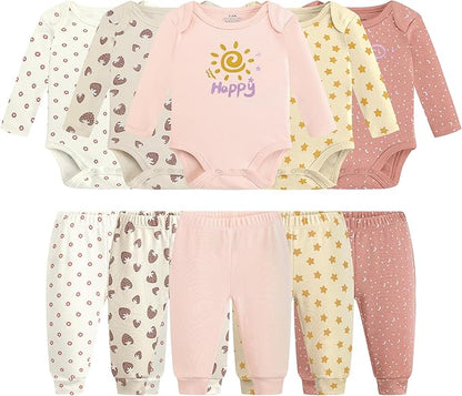 Baby Newborn Layette 10-Piece Clothing Sets Soft Cotton Bodysuits Pants Sets for Baby Boys Girls Toddler Unisex