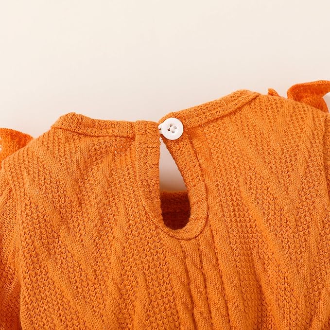 Happy Town Baby Girl Romper Infant Fall Winter Clothes Ruffle Sweater Long Sleeve Bodysuit Jumpsuit and Headband