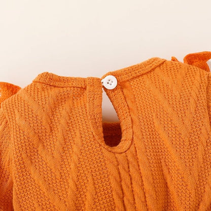 Happy Town Baby Girl Romper Infant Fall Winter Clothes Ruffle Sweater Long Sleeve Bodysuit Jumpsuit and Headband