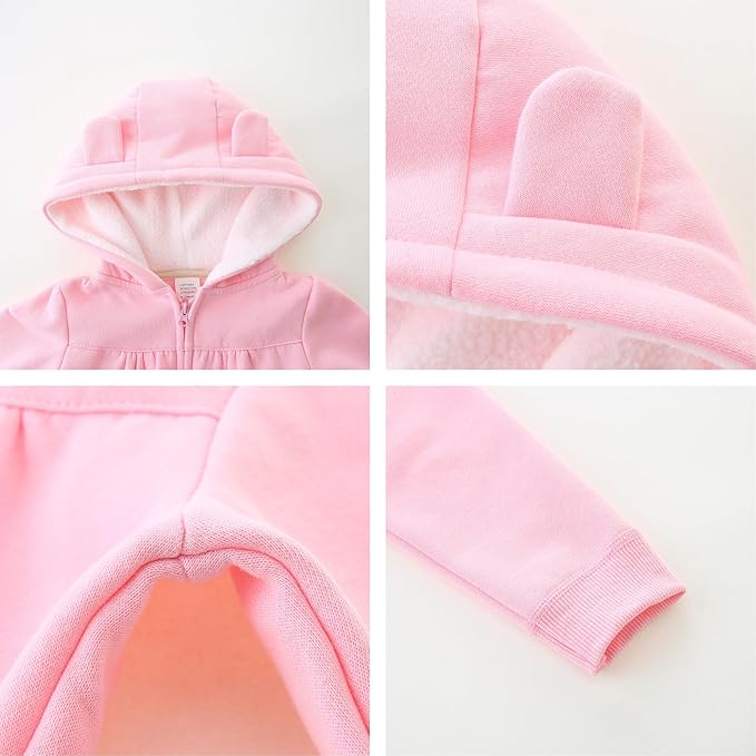 Baby Hoodie Sherpa Lined Zip up Light Fleece Jacket Solid Bear Coat Fall Winter 3-24 M